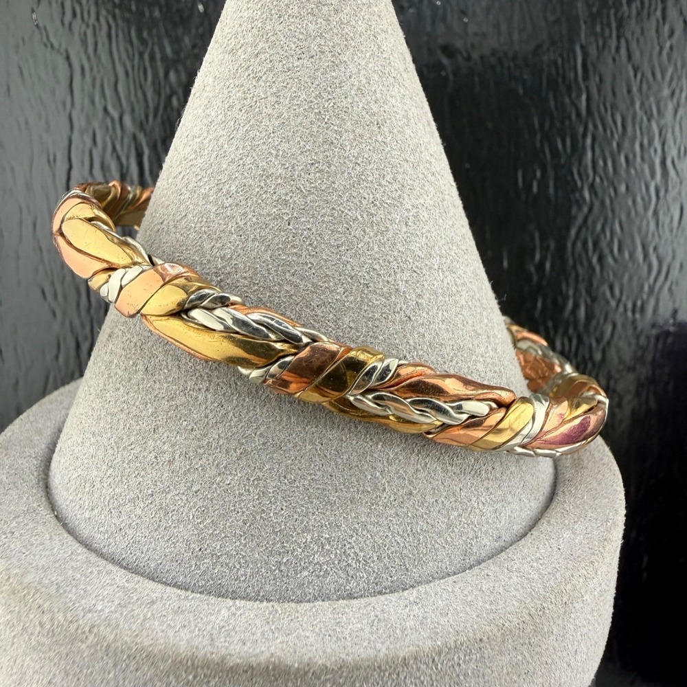 Vintage Estate Twisted Wire Copper Cuff Bracelet Tri-Tone Mixed Metal 7.5